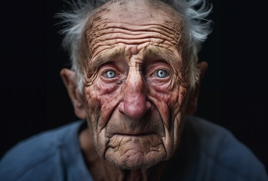 AI-generated illustration of an elderly man pictured in a dark setting