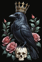 Obraz premium crow wear crown on skull