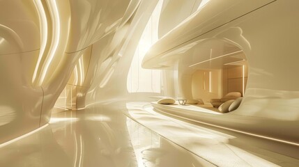 Soft lighting accentuating the white and beige tones of the space scene   AI generated illustration