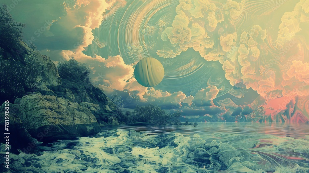 Poster surreal landscapes and abstract patterns in a dreamy setting ai generated illustration