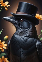 Obraz premium crow wear top hat