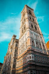 Low angle view of Giotto's Campanile building in Florence