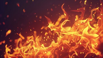 The flames and sparks of a fire are illustrated in 3D on a dark background in orange tones.