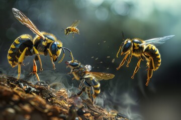 A french wasp collecting nectar in the early spring.