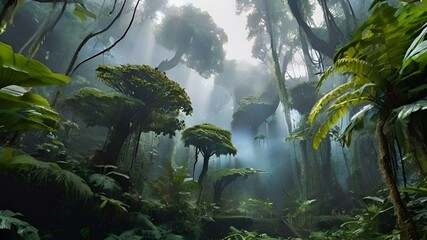 AI generated illustration of a whimsical cloud forest - obrazy, fototapety, plakaty