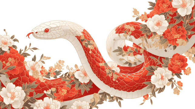 Chinese New Year 2025 background with Snake - zodiac symbol for Lunar New Year. Snake oriental wallpaper with copy space for text