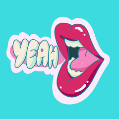 Yeah art mouth scream words speech talk. comic vector cartoon illustration