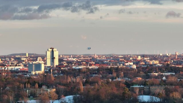 Kite at the Drachenberg with Berlin skyline - golden hour shot