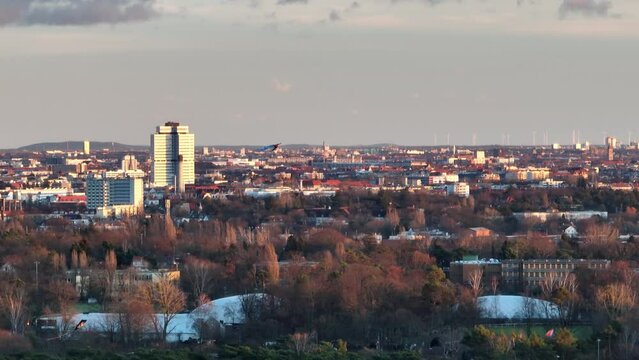 Kite at the Drachenberg with Berlin skyline - golden hour shot