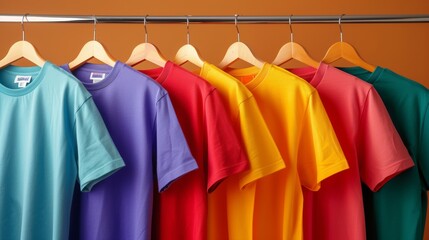 Obraz premium Women t-shirts hanging on rack in a warderobe