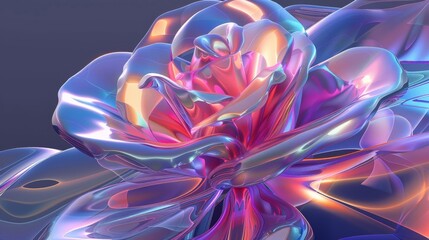 Rose flower in glossy iridescent 3D art.