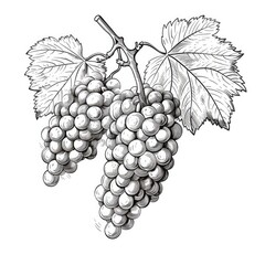 Fototapeta premium Grape Sketch, Hand Drawn Vine Grapes, Sketched Vineyard Design, Engraving Berries, Ink Fruits