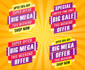 Mega sale banner. poster big sale special offer discounts Vector illustration Stock Vector