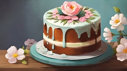 cake with pink rose