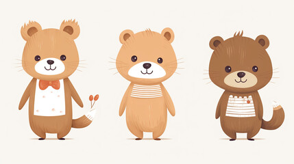Fototapeta premium Little brown bear, little fox, little chipmunk, little bunny, children's book illustration style сreated with Generative Ai