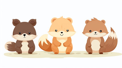Naklejka premium Little brown bear, little fox, little chipmunk, little bunny, children's book illustration style сreated with Generative Ai