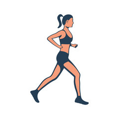 Fototapeta na wymiar Running woman, profile view. Isolated on white background. Young attractive girl. Active lifestyle. Sports and fitness. Vector illustration flat design. Athletic body.
