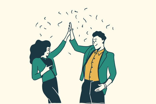Womman and man doing hi5 appreciate of success, or team work celebration of success concept vector drawing1