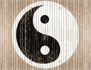 yin yang symbole sur bois - obrazy, fototapety, plakaty