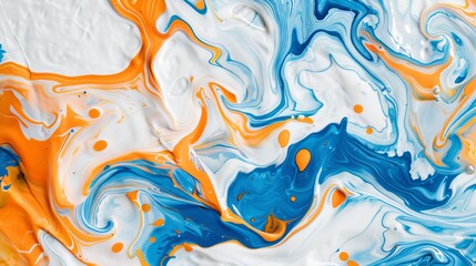Abstract marbling oil acrylic paint background illustration art wallpaper - Orange blue color with liquid fluid marbled paper texture banner painting texture