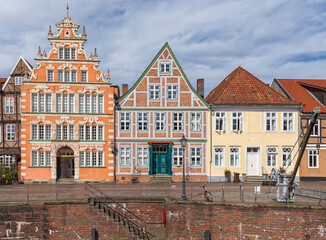 Historic facades at the old town of Stade, Germany