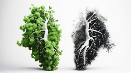 Health Day, the concept of human lungs in the form of grass and trees. AI generated. White background.