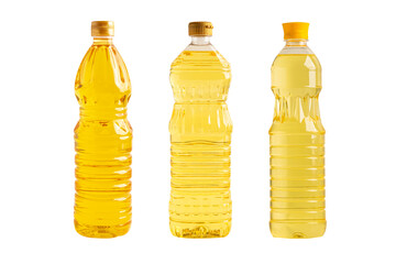 Vegetable oil with olive oil in different bottle for cooking isolated on white background with...