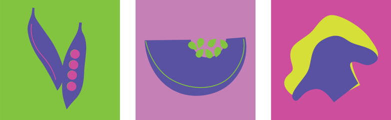 Fruits and vegetables abstract vector. Simple illustration vegetables, berries and fruits for social media, advertising, logo or menu.
