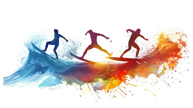 Vibrant Silhouetted Surfing Pictogram Depicting Energetic Olympic Summer Sports Movement