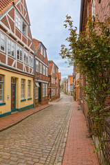 Cobblestone street at the old town of Stade, Germany