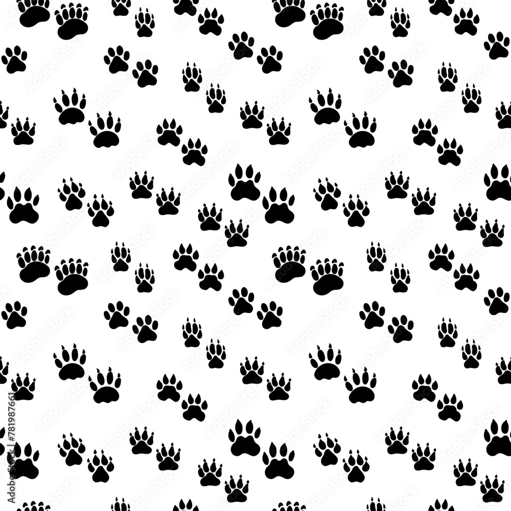 Wall mural Seamless pattern with different silhouettes of black wild animals, vector