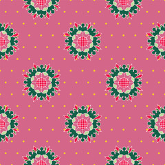 Vector pink seamless pattern background: Tiny Dotted Rosettes.