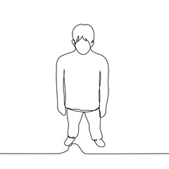one man stands at full height, top view - one line art vector. concept young man standing silhouette