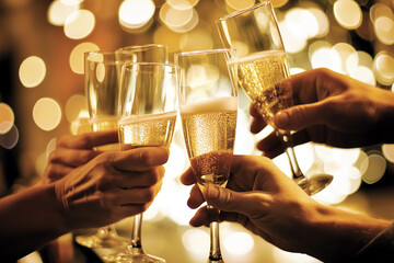  joyful moment as friends come together, raising their glasses of beer in a spirited toast.