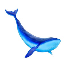 Realistic illustration of a blue whale at the bottom of the sea