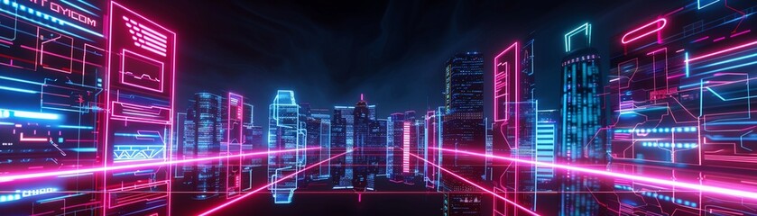 Fototapeta premium Launch into the cyber age with neon holograms lighting up the night sky