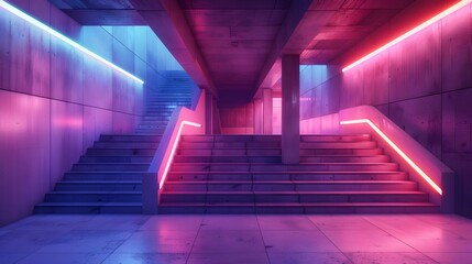 concrete stairs with neon lights