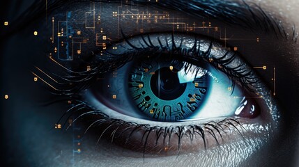 human eye with digital iris technology concept