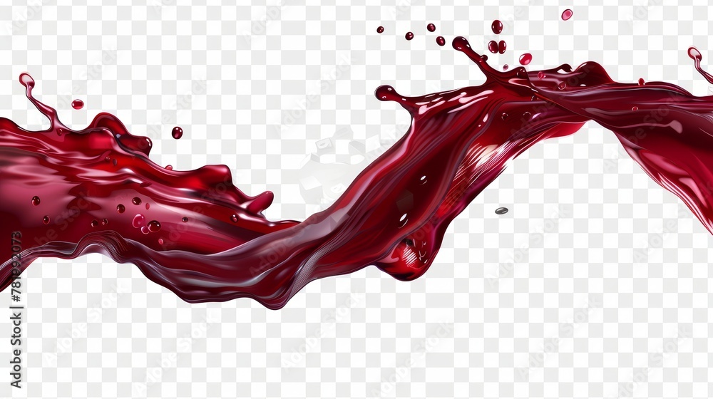 Poster horizontal splash of wine or red juice isolated on transparent background. modern realistic set of l