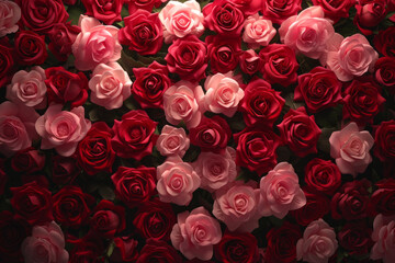 Valentine's day red and pink roses background or texture with fresh beautiful roses
