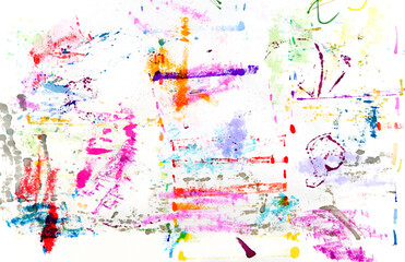 Contemporary art drawn colorful painting multimedia Abstract Background. On a white background.