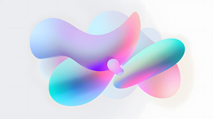 Abstract vector shapes in glowing holographic gradient purple, blue, pink and green background