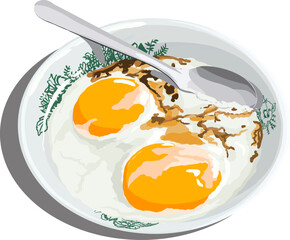 Vector Hand Drawn Illustration Kopitiam Half Boiled Eggs