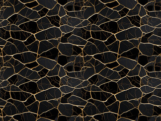 Gold Kintsugi Seamless Pattern, Luxury Golden Kintsukuroi Tile, Crack Broken Marble Texture