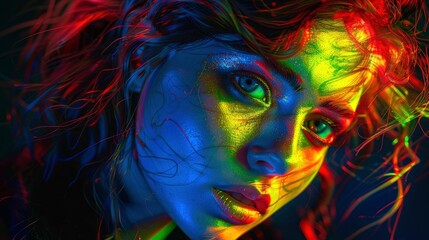Beautiful Woman With Neon Hair And Glowing, Background Images , Hd Wallpapers