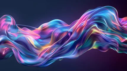 Poster Modern abstract background with liquid holographic neon curved waves in motion © Oksana