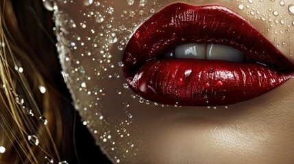 Close Up Of Red Lips Glossy Lipstick Water, Background Images , Hd Wallpapers
