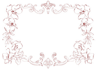Line art vintage floral frame