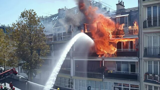 A building is on fire and the smoke is billowing out of the top of the building
