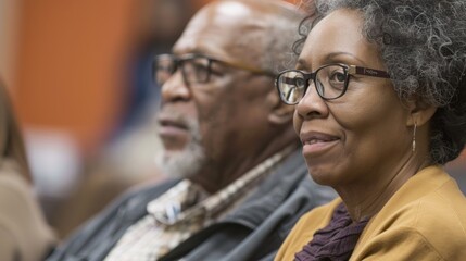 A couple attending a mortgage refinancing seminar at a community center.